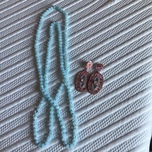 Earrings and Glass Bead Necklace